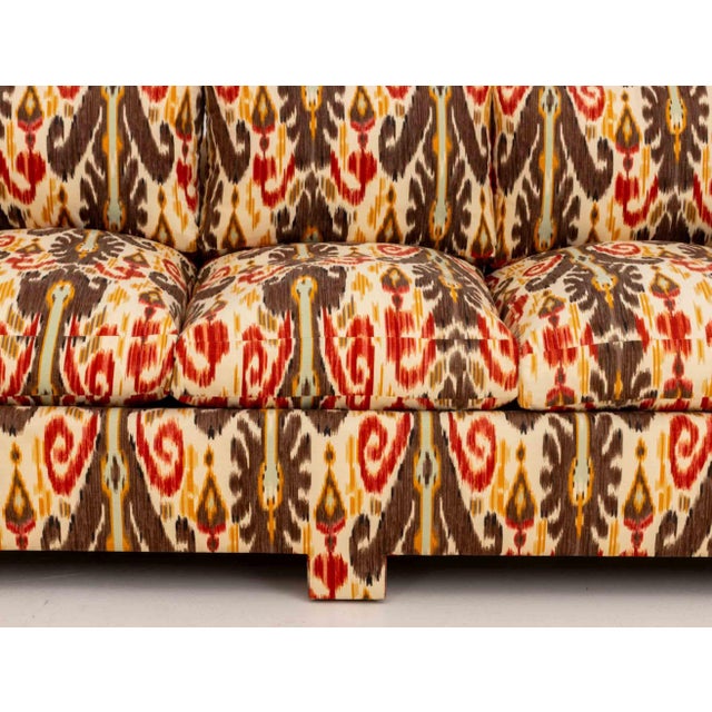 Modern Ikat Fabric Upholstered Three-Seat Sofa For Sale - Image 4 of 10