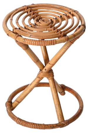 Mid-Century Italian Rattan and Bamboo Round Stool, 1960s