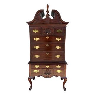 1990s Henkel Harris Solid Mahogany Highboy Model No. 145, 146, and 147 For Sale