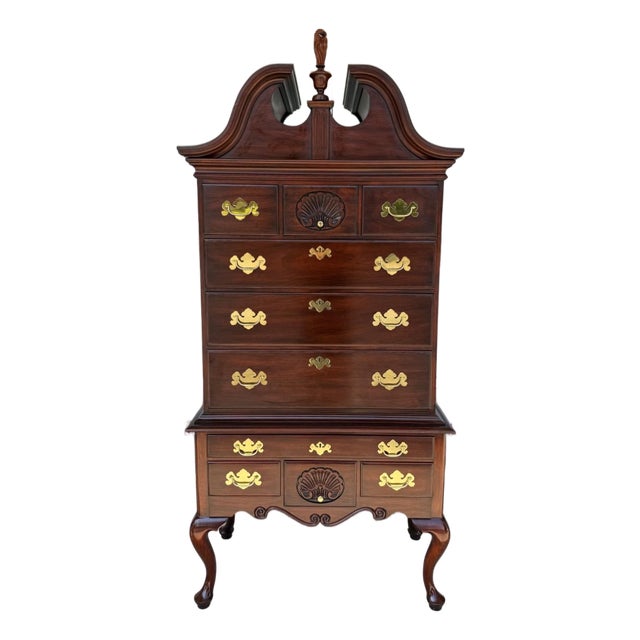 1990s Henkel Harris Solid Mahogany Highboy Model No. 145, 146, and 147 For Sale