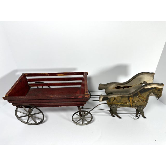 Original Antique Gibbs Horses & Wagon Pull Toy for your consideration. The horses and wagon measures approx. 19 1/4 inches...