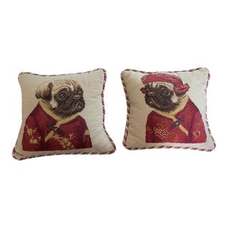 Vintage Pug Needlepoint Pillows- a Pair For Sale