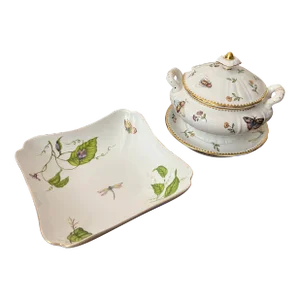 Vintage Gravy/Sauce Boat & Square Bowl - Set of 2