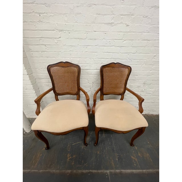 Vintage French Provincial Style Cane Back Armchairs—A Pair For Sale - Image 10 of 10