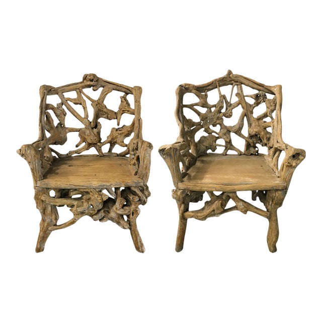 Vintage Heavy Laurel Wood Armchairs A Pair Chairish