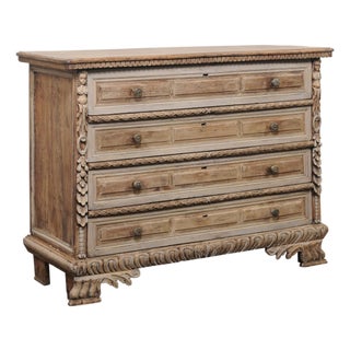 18th C. Italian Baroque Carved Wood Chest For Sale