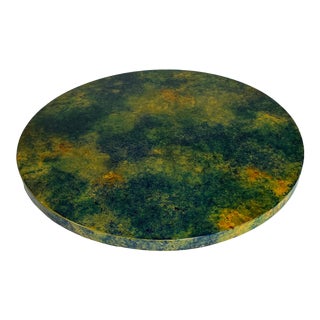 Vintage Postmodern Lazy Susan - Dark Green, Goldenrod, Navy Faux Stone Finish For Sale