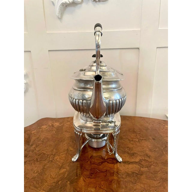 Antique edwardian silver plated spirit kettle on stand with original shaped handle, lift up lid with original handle...