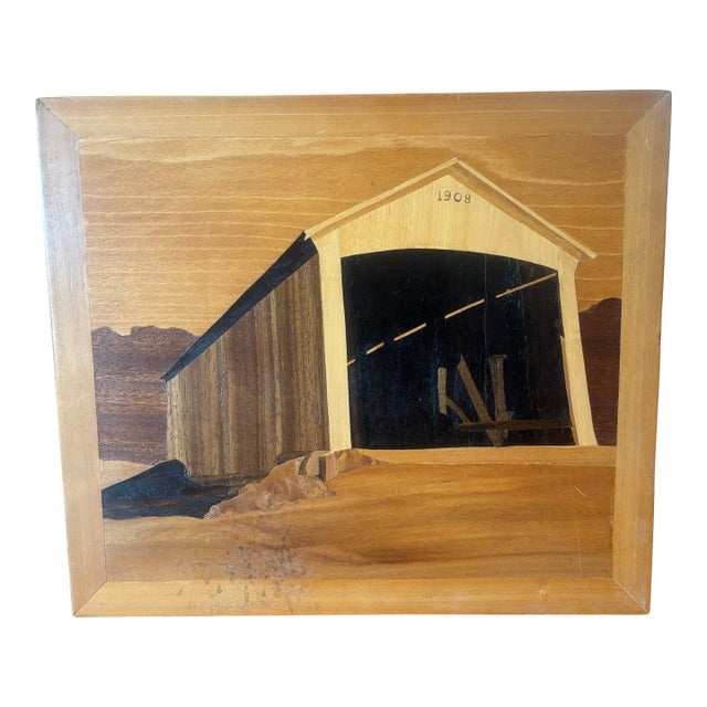 Vintage Wood Inlaid Landscape For Sale