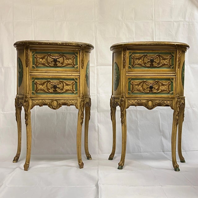 1940s Provincial Louis XV Style Hand-Painted Side Tables - A Pair For Sale - Image 5 of 12