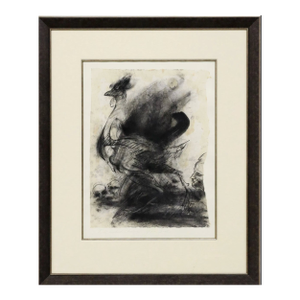 1990s "The Naked Chicken" by James Drake (1946): Allegorical Intensity in Charcoal