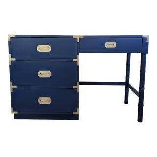 1980s Dixie "Campaigner" Campaign Desk in Sherwin Williams' Naval For Sale