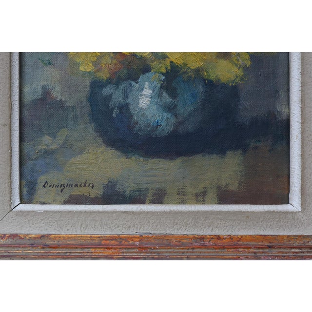 Still Life with Yellow Flowers in a Vase, Ca. 1930-1950, 1920s, Oil on Canvas & Wood For Sale - Image 6 of 11