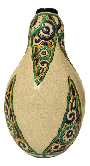 Art Deco Ceramic Vase Decò with Polychrome Geometric Decoration by Charles Catteau for Boch Frères, Belgium