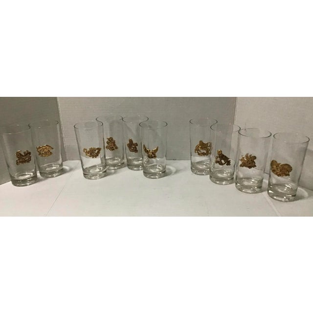 Vintage Zodiac Astrological Sign Highball Tumblers - Set 10 We have 10 of the zodiac sign It is a gold emblem on a glass...