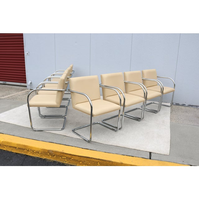 Ludwig Mies Van Der Rohe Brno Tubular Chairs in Beige Leather by Gordon, Set of 8 For Sale - Image 11 of 18