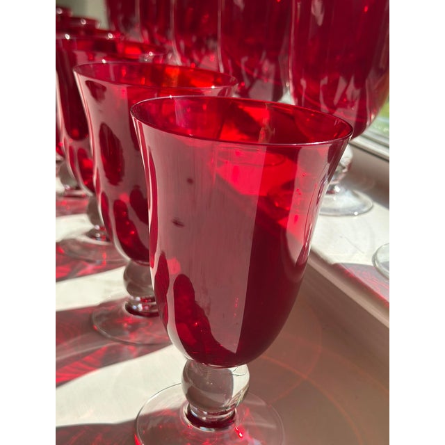 Mid-Century Modern Lenox Ruby Red Crystal Goblets With Clear Stems For Sale - Image 3 of 10