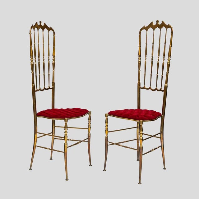 Set of High Back Brass Chairs by Chiavari, 1950s For Sale - Image 3 of 13