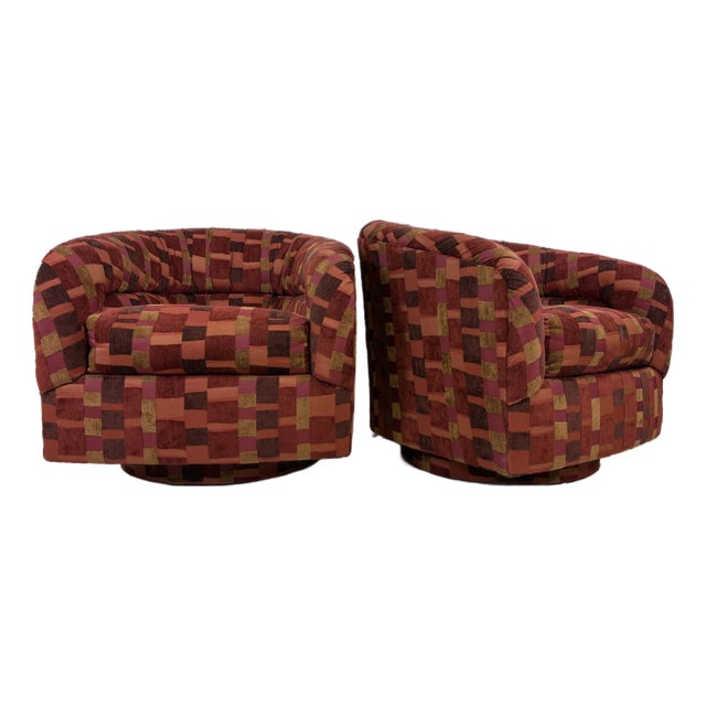 Mid-Century Mod. Newly Upholstered Swivel Club Chairs After Milo Baughman For Sale