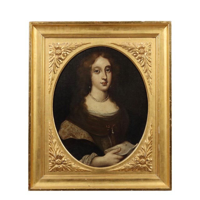 Northern European Artist, Portrait of a Woman with Sheet Music, Oil on Canvas For Sale