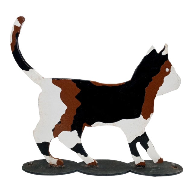 1980s Calico Cat Folk Art Metal Garden Ornament For Sale