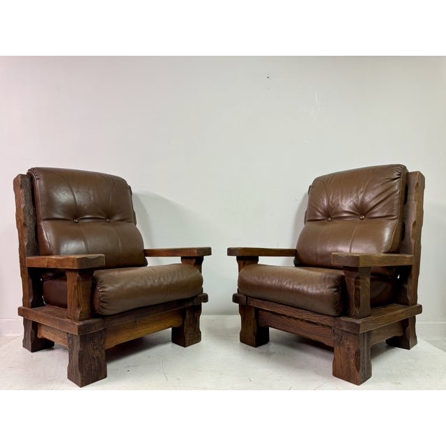 Set of Brutalist Oak Armchairs, 1960s For Sale - Image 6 of 18