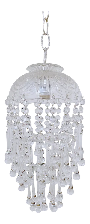 Vintage 1960s Parachute Chandelier With Hand Cut Glass Dome