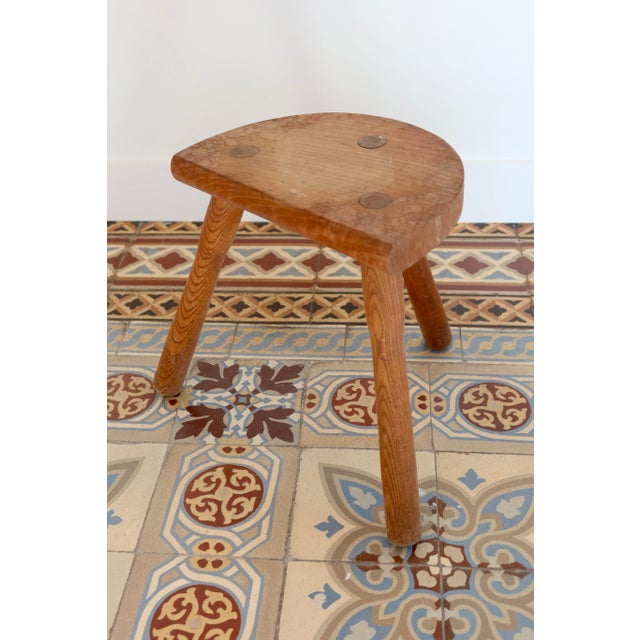 Rustic Wooden Tripod Stool with Half-Moon Seat, 1960s For Sale - Image 4 of 6