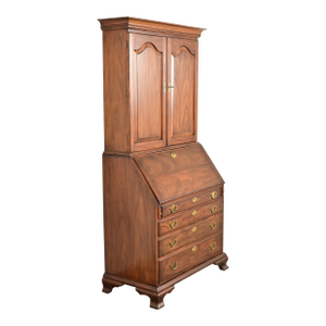 Henkel Harris Georgian Solid Mahogany Drop Front Secretary Desk With Bookcase Hutch, 1969