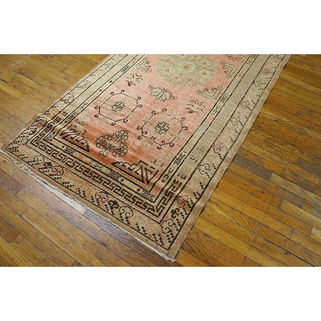 1935s Pink-Rose Medallion Hand Knotted Antique Central Asian Khotan Rug 4' X 8' Wool Carpet For Sale In New York - Image 6 of 6