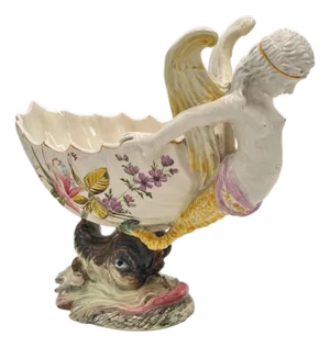 Antique Italian Majolica Nove Mermaid Centerpiece Bowl, 1890s