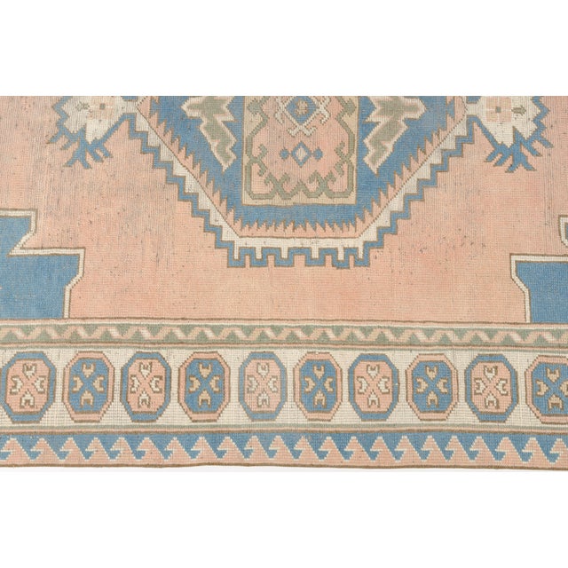Cream Mid 20th Century Soft Peach, Denim Blue, and Cream Medallion Area Rug For Sale - Image 8 of 8