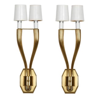 Art Deco Style Pair of Gilt Double Arm Sconces For Sale