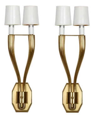 Art Deco Style Pair of Gilt Double Arm Sconces