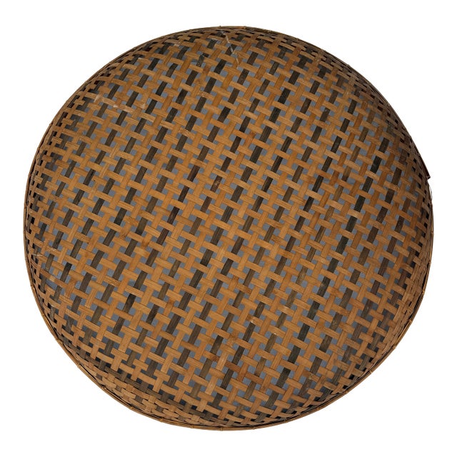 Early 20th Century Giant Woven Cane Asian Sieve Basket For Sale