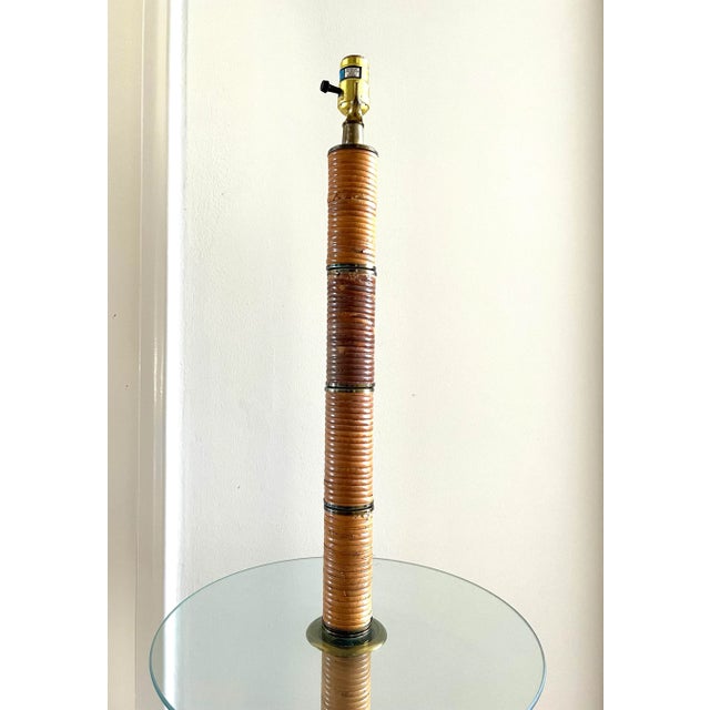 Brass and Rattan Wrapped Floor Lamp With Glass Table For Sale In Miami - Image 6 of 11