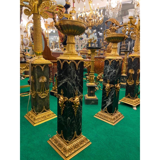 French 1960s Pair of Louis XVI Empire Style Marble & Bronze Jardinieres / Pedestal For Sale - Image 3 of 8