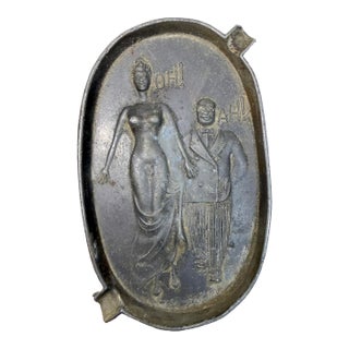 Vintage Naughty Risque Speakeasy Double Sided Figural Metal Ashtray For Sale