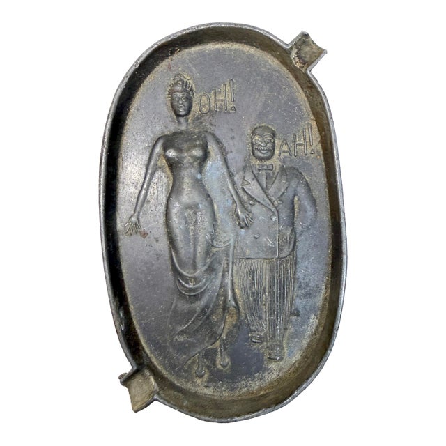 Vintage Naughty Risque Speakeasy Double Sided Figural Metal Ashtray For Sale