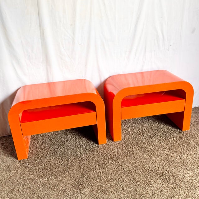 This vibrant pair of postmodern nightstands captures the playful sophistication of late-20th-century design. Crafted in a...