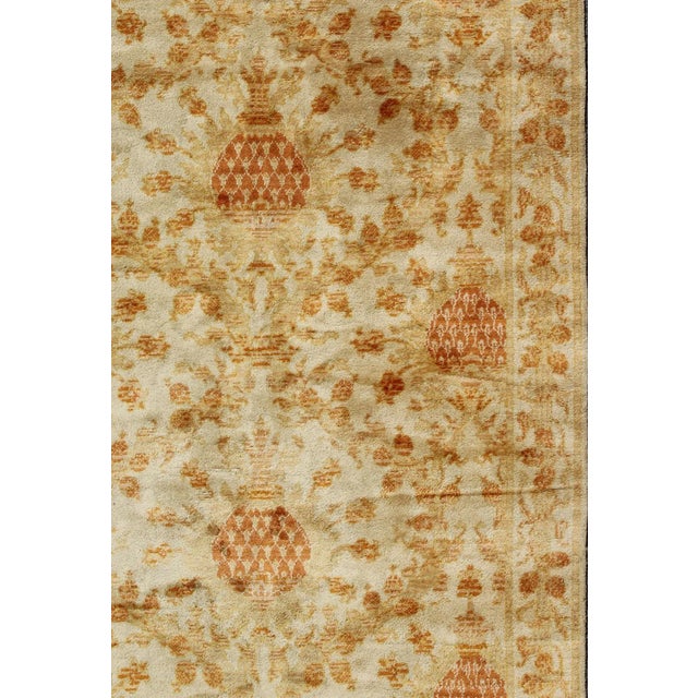 Cream Antique Spanish European Carpet With Pineapple Design in Gold, Cream & Tangerine For Sale - Image 8 of 10