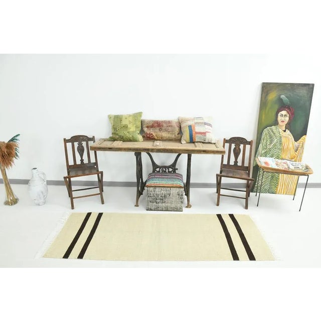 Beige Striped Hemp Runner Rug For Sale - Image 5 of 14