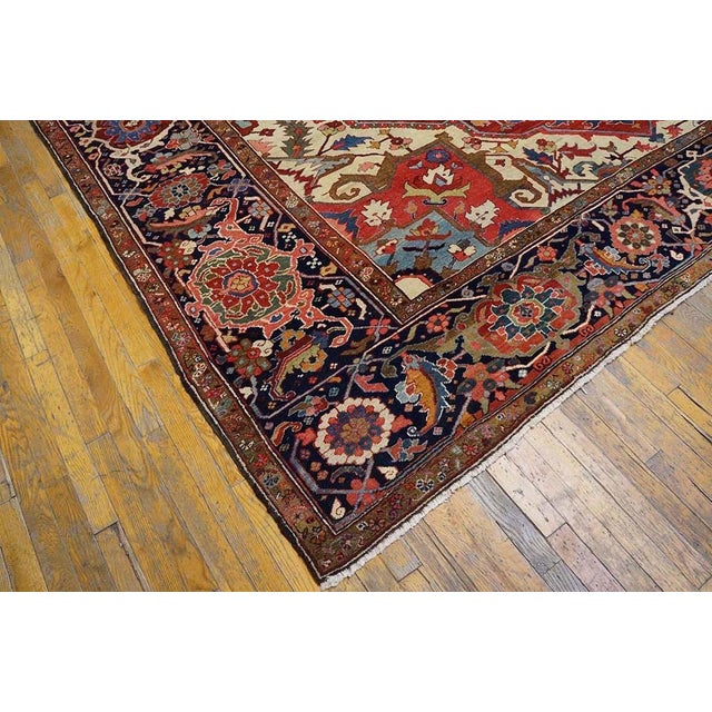 1900s Red Ivory Medallion Antique n.w. Persian Serapi Rug 11'8" X 18'10" Handknotted Wool Carpet For Sale - Image 10 of 11