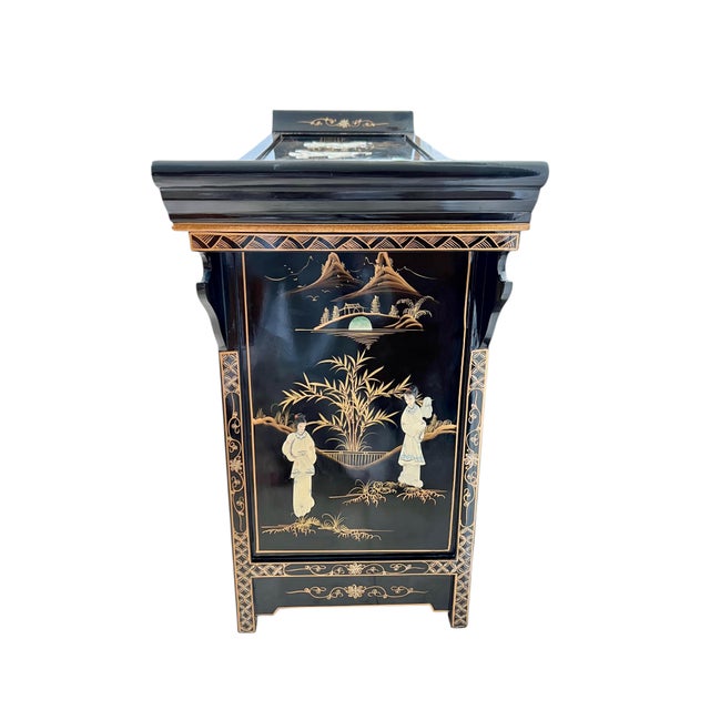 Chinoiserie Chinoiserie Black Lacquer Altar Style Sideboard For Sale - Image 3 of 16
