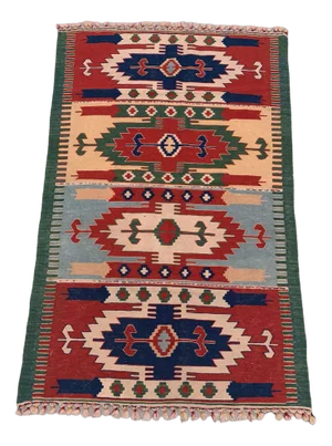 Turkish Oushak Kilim Rug in Wool