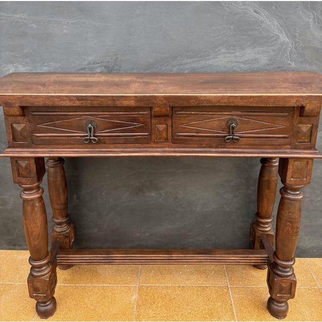 1920s Spanish Renaissance Console Table with Drawers and Turned Legs, 1920s For Sale - Image 5 of 14