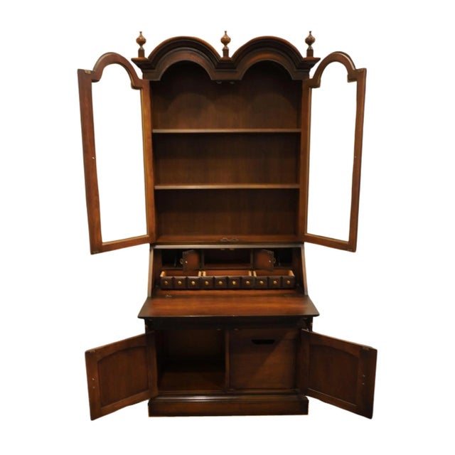 Drexel Drexel Furniture American Review Collection Solid Walnut Rustic 36" Secretary Desk W. Double Bonnet Display Hutch 693-610 For Sale - Image 4 of 12