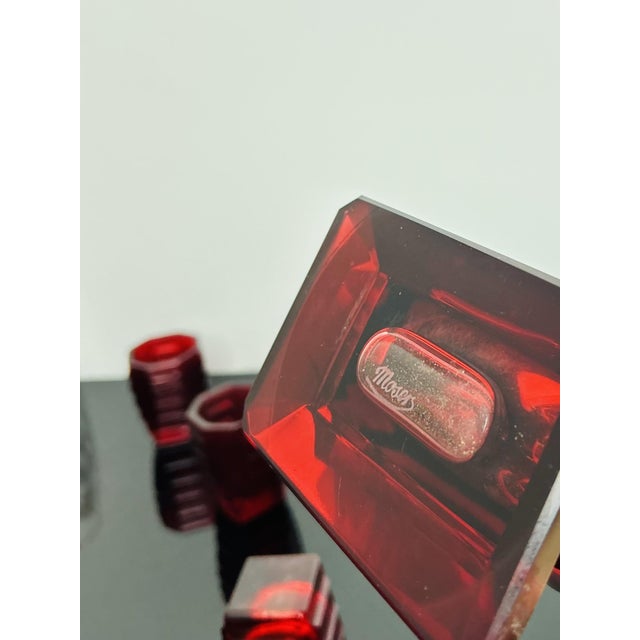 Art Deco Ruby Red Glass Decanter with Six Shot Glasses from Moser, Czechoslovakia, 1930, Set of 7 For Sale - Image 11 of 12