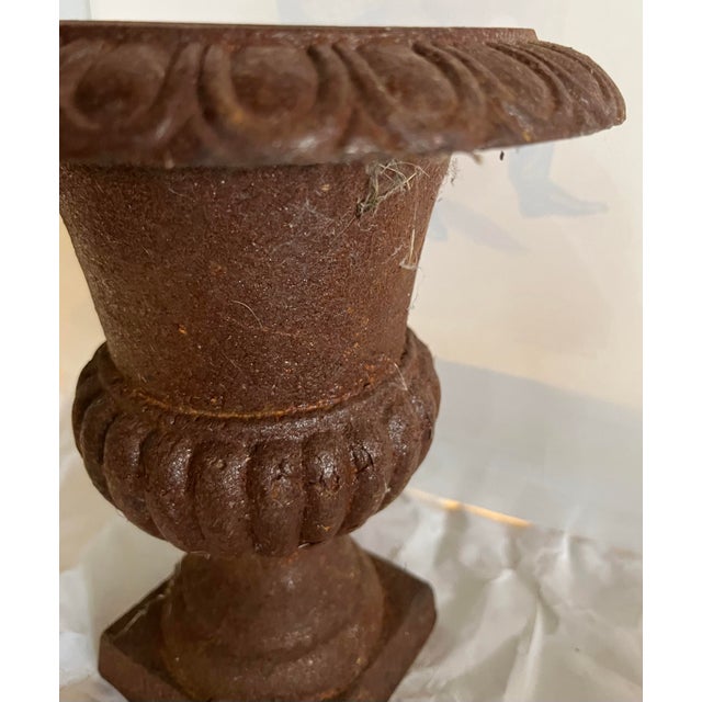 1960s Small Vintage Classic Design Rustic Cast Iron Garden Urn Planter For Sale - Image 5 of 6