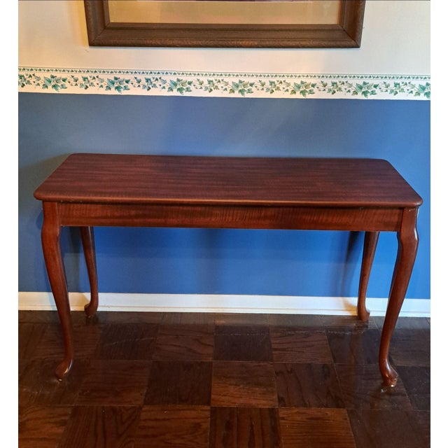 Queen Anne Vintage Queen Anne Cherry Veneer Console Table, 48", Cabriole Legs, Mahogany Finish For Sale - Image 3 of 10